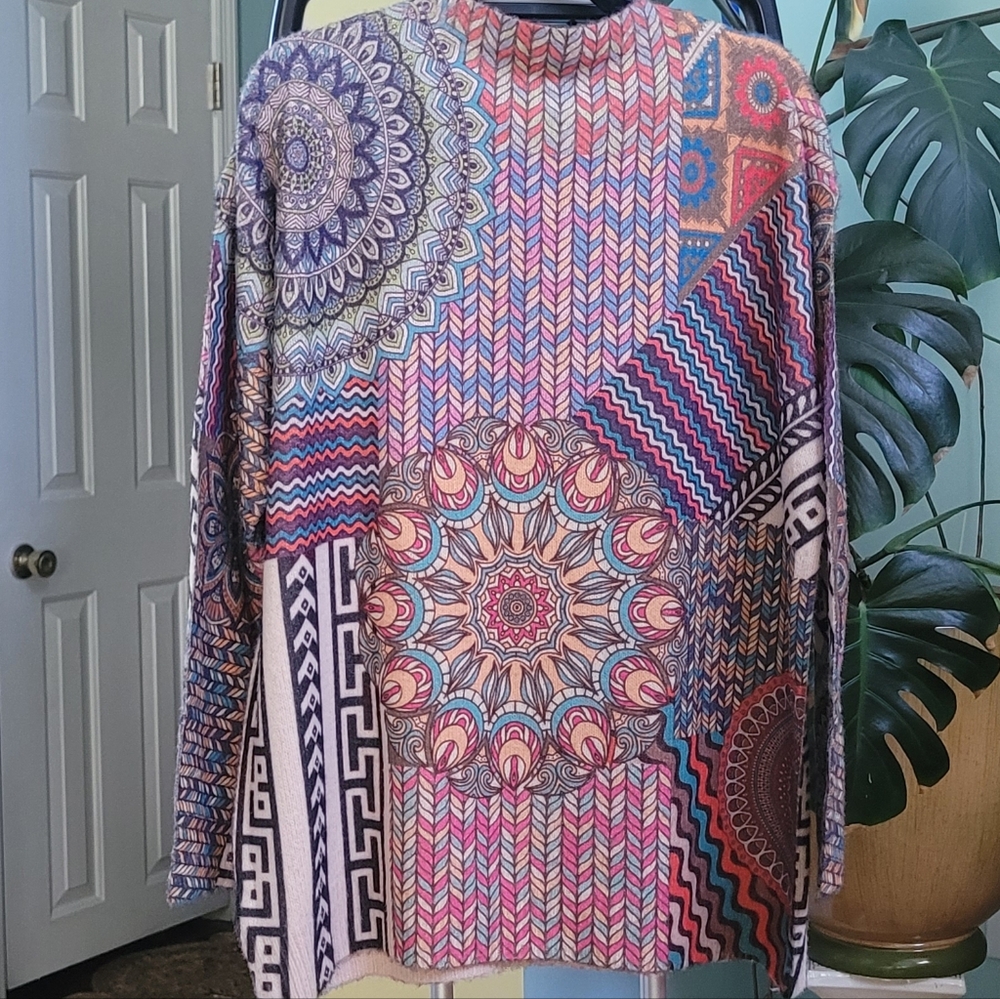 Boho Colorful Geometric Pattern Sweater Size 1X - Picture 5 of 7